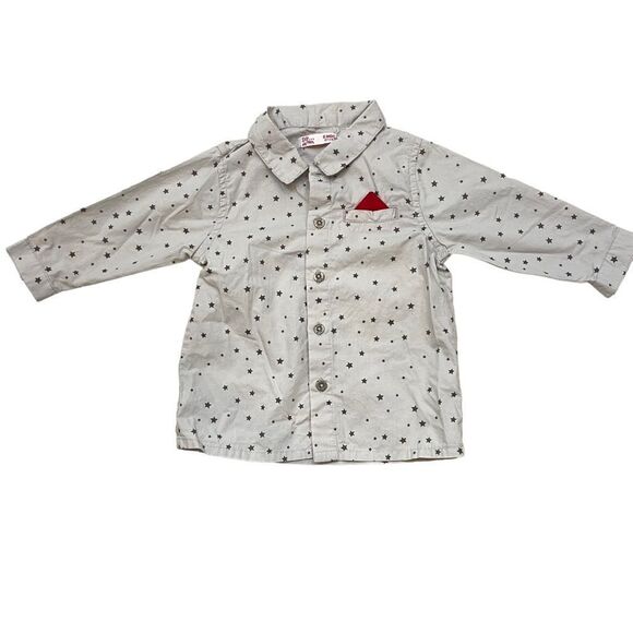 DPAM brand Infant Button Down‎ Long Sleeve Shirt Grey With Stars Size 6 Months - Picture 1 of 7